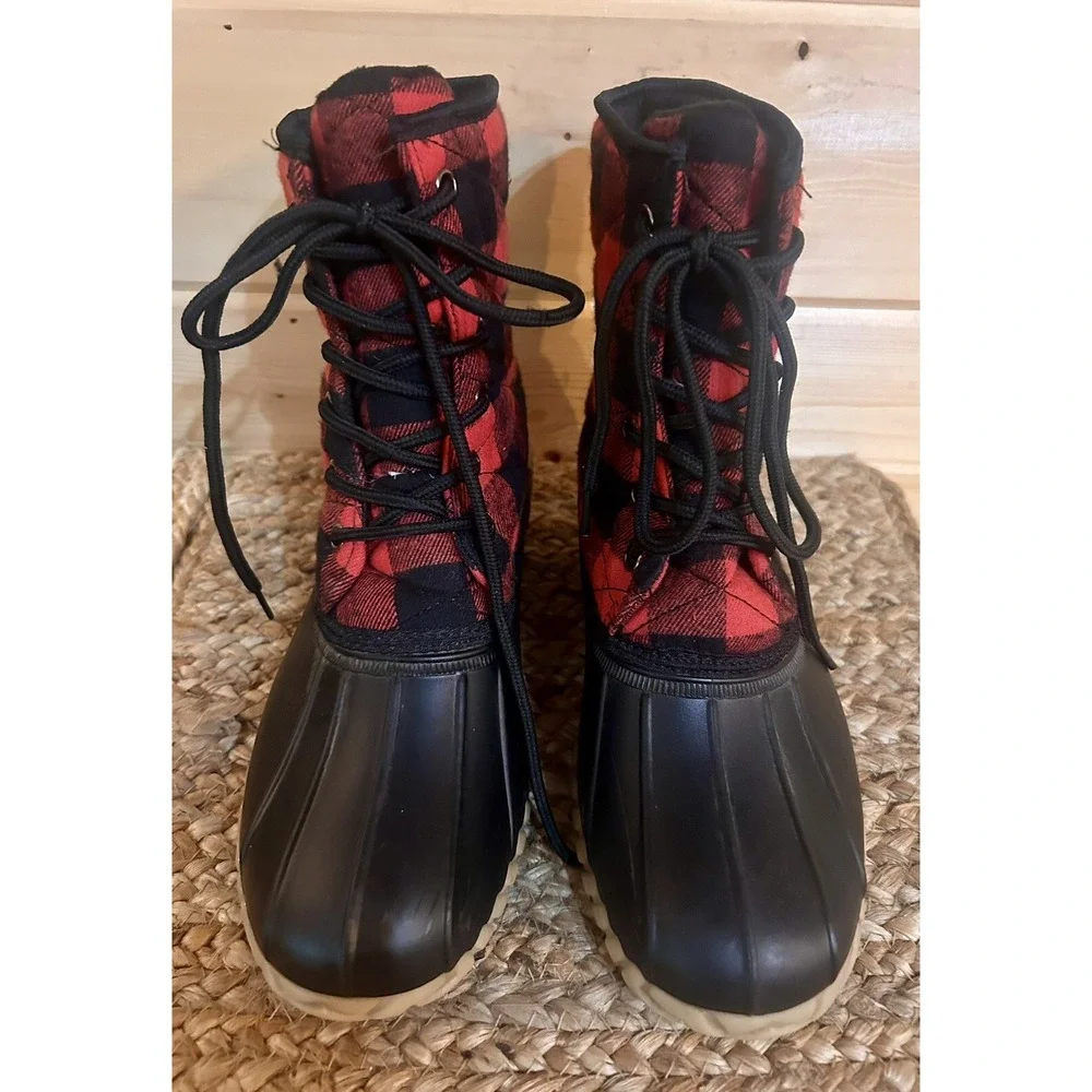 Olivia‎ Miller Duck Boots Size 7.5 Women's Red Buffalo Plaid EUC
